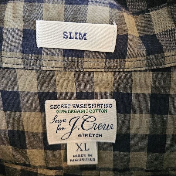 J. Crew Men Size XL Slim Fit Stretch Button Up Shirt Check Retro Organic Cotton - Picture 4 of 9